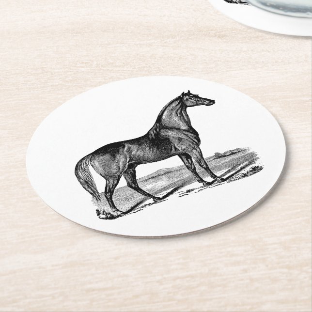 Vintage Horse Standing Round Paper Coaster (Angled)