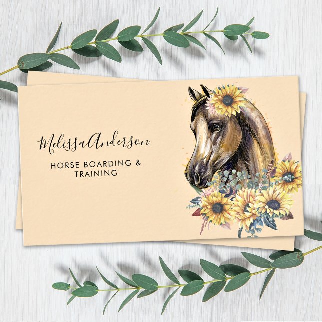 Vintage Horse Sunflowers Personalized Equestrian Business Card (Creator Uploaded)