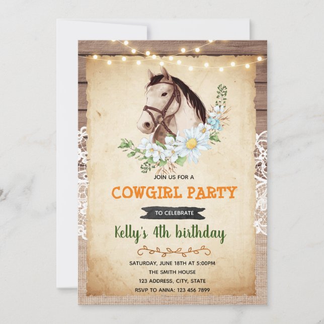 Vintage horse theme birthday invitation (Front)