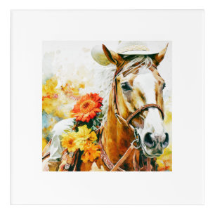 vintage horse wearing cowgirl hat acrylic print