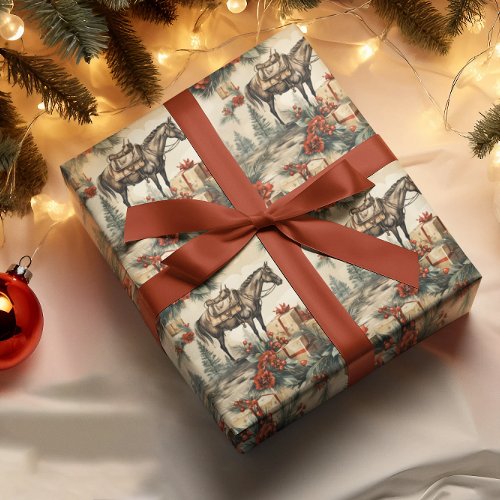 Vintage Horse Western Cowboy Christmas  Wrapping Paper