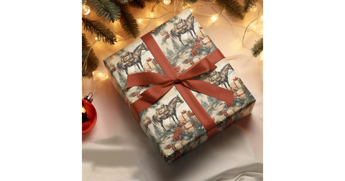 Vintage Horse Western Cowboy Christmas Wrapping Paper | Zazzle