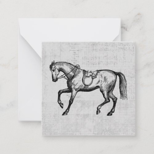 Vintage Horse with Music Paper Background Note Card