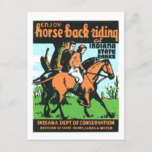Vintage Horseback Riding at Indiana State Parks Postcard