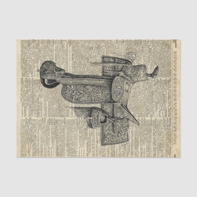 Vintage Horseriding Saddle Dictionary Art Tissue Paper (Front)
