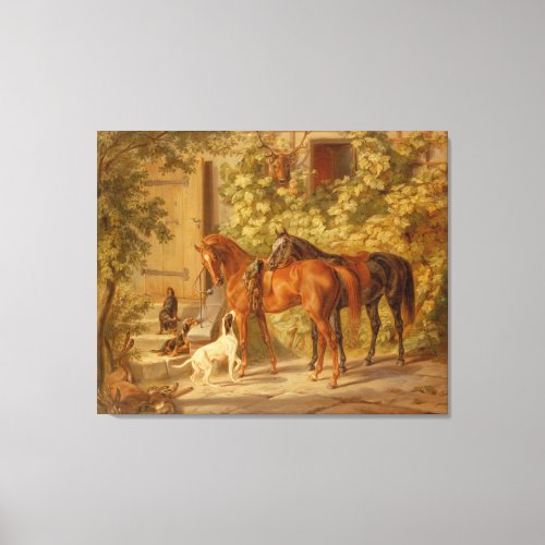 Vintage Horses at the Porch Albrecht Adam Canvas Print