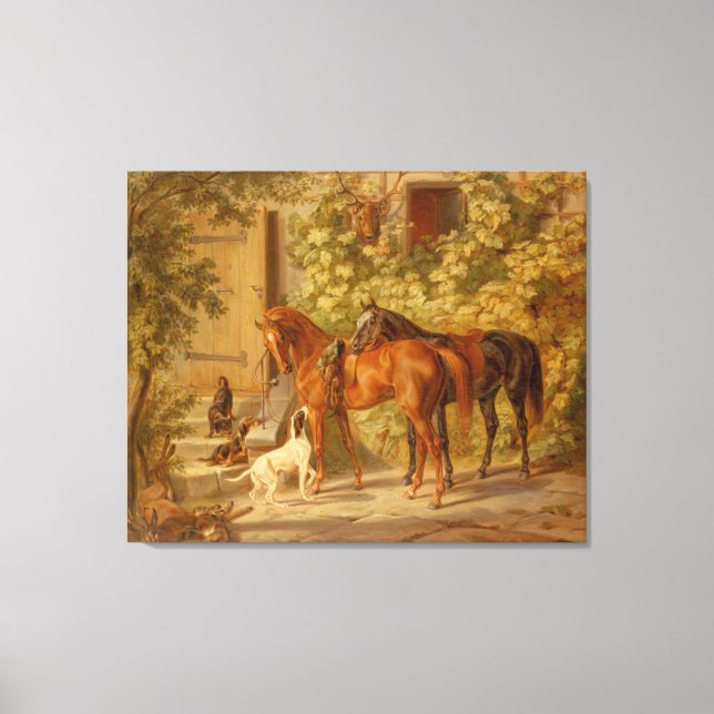 Vintage Horses at the Porch Albrecht Adam Canvas Print (Front)