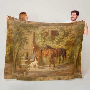 Vintage Horses at the Porch Albrecht Adam Fleece Blanket