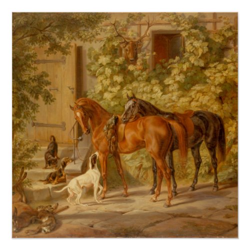 Vintage Horses at the Porch Albrecht Adam  Hanging Poster