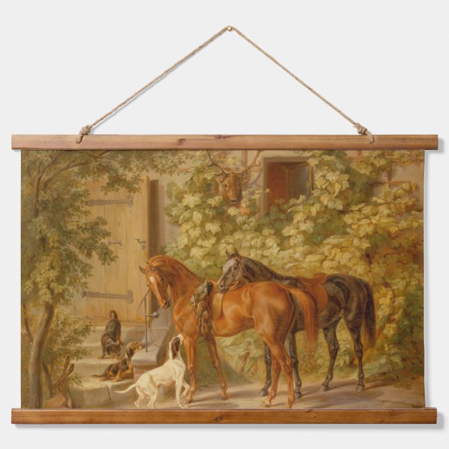 Vintage Horses at the Porch Albrecht Adam  Hanging Tapestry (Front)