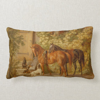 Vintage Horses at the Porch Albrecht Adam Lumbar Pillow