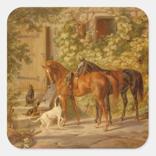 Vintage Horses at the Porch Albrecht Adam Square Sticker