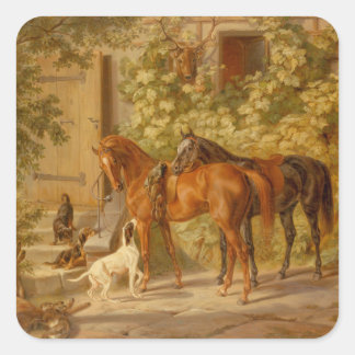Vintage Horses at the Porch Albrecht Adam Square Sticker