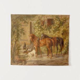 Vintage Horses at the Porch Albrecht Adam Tapestry