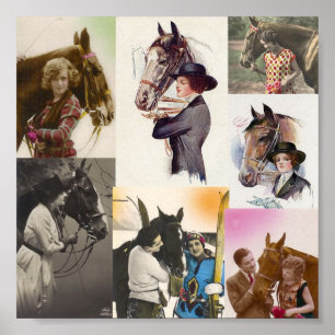 Vintage Horses Collage Poster