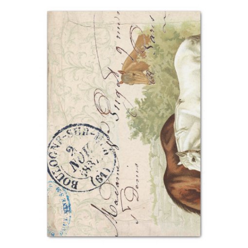 Vintage Horses French Postmark Parchment Decoupage Tissue Paper Zazzle