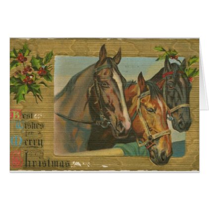 Vintage horses holly christmas greeting cards