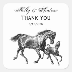Vintage Horses Mother Baby Foal Square Sticker