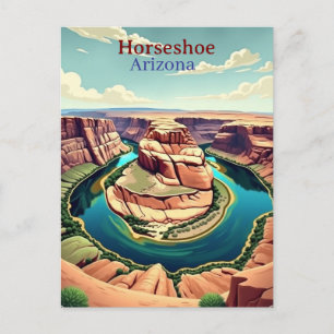 Vintage Horseshoe Bend Arizona Travel Illustration Postcard