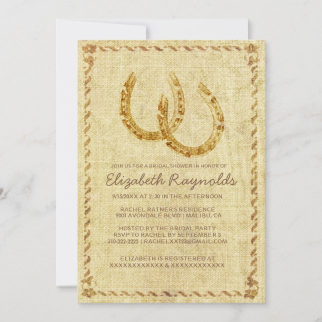 Vintage Horseshoe Bridal Shower Invitations (Front)