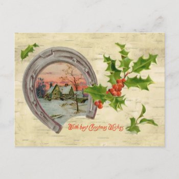 Vintage Horseshoe Holly Christmas Holiday Postcard by gilmoregirlz at Zazzle