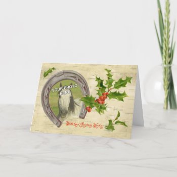 Vintage Horseshoe W/holly Leaves & Berries Frame Holiday Card by gilmoregirlz at Zazzle