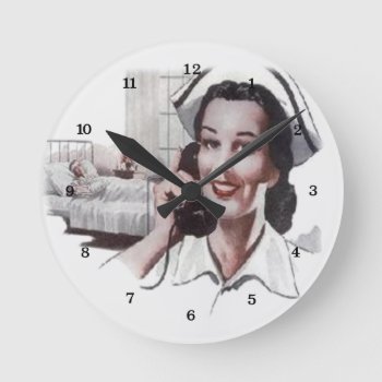 Vintage Hospital Ward Nurse On Telephone Round Clock by Medical_Art at Zazzle