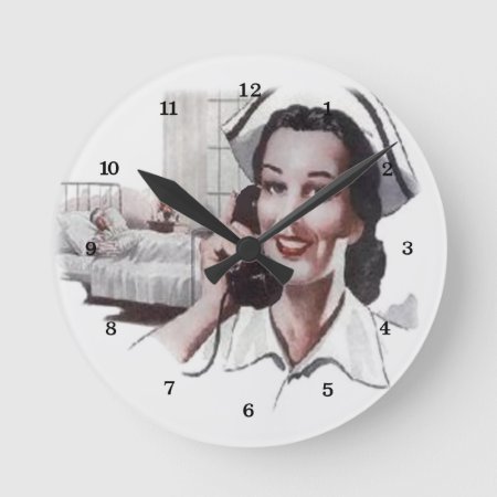 Vintage Hospital Ward Nurse On Telephone Round Clock