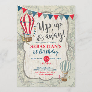 Vintage Hot Air Balloon Adventure 1st Birthday Invitation