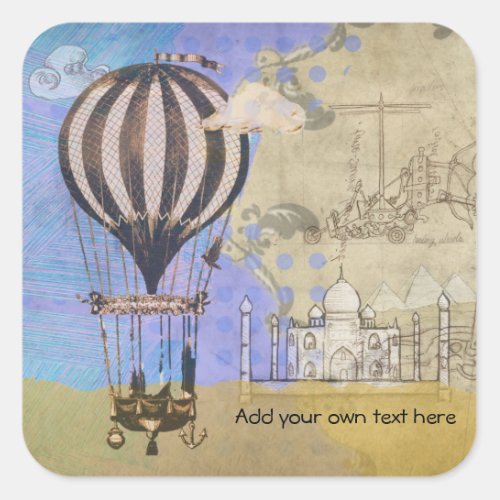 Vintage Hot Air Balloon Airplane Travel Square Sticker