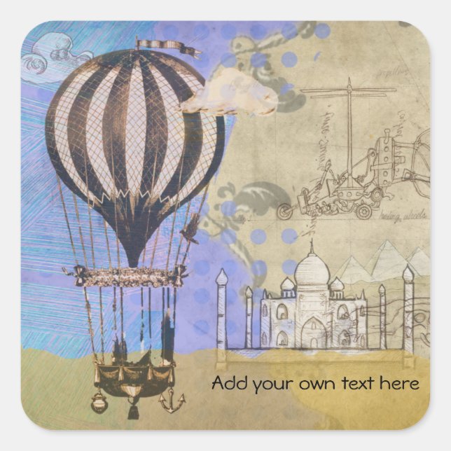 Vintage Hot Air Balloon Airplane Travel Square Sticker (Front)