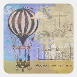 Vintage Hot Air Balloon Airplane Travel Square Sticker