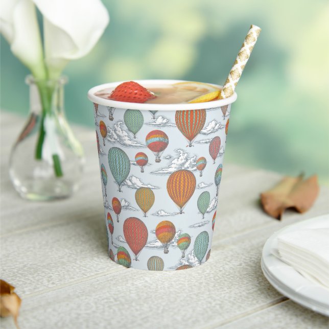 Vintage Hot Air Balloon and Clouds Pattern Paper Cups (Insitu)