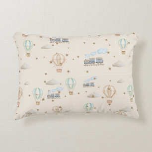 Vintage Hot Air Balloon and Train Nursery Wallpape Accent Pillow