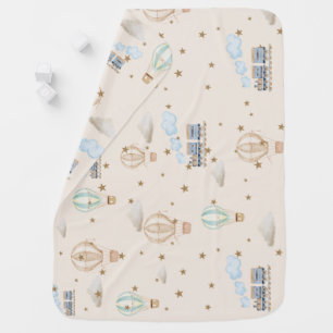 Vintage Hot Air Balloon and Train Nursery Wallpape Baby Blanket