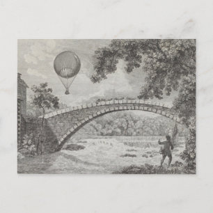 Vintage Hot Air Balloon Art Drawing Postcard