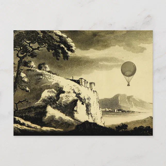 Vintage Hot Air Balloon Art Drawing Postcard | Zazzle