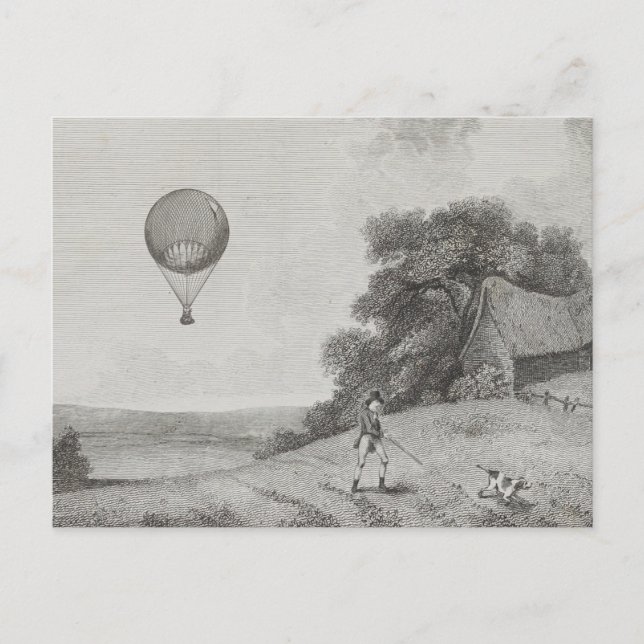 Vintage Hot Air Balloon Art Drawing Postcard (Front)