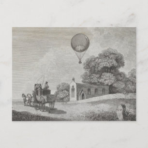 Vintage Hot Air Balloon Art Drawing Postcard