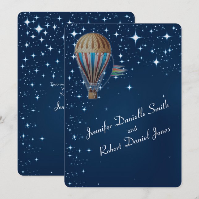 Vintage Hot Air Balloon at Night Wedding Invitation (Front/Back)