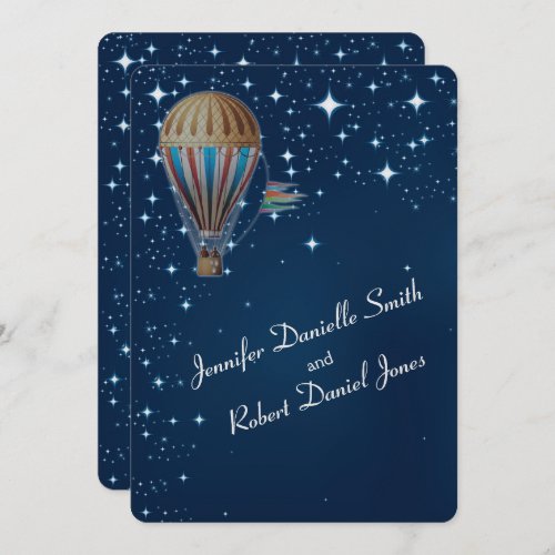 Vintage Hot Air Balloon at Night Wedding Invitation