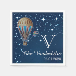 Vintage Hot Air Balloon at Night Wedding Napkin