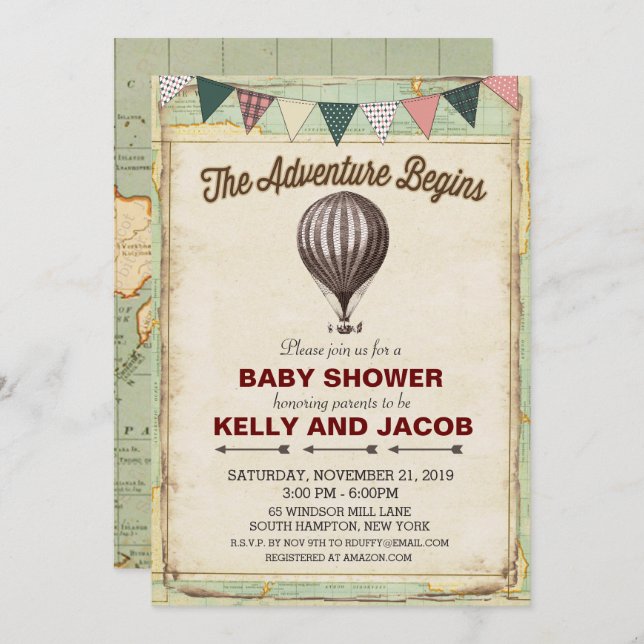Vintage Hot Air Balloon Baby Shower Invitation (Front/Back)