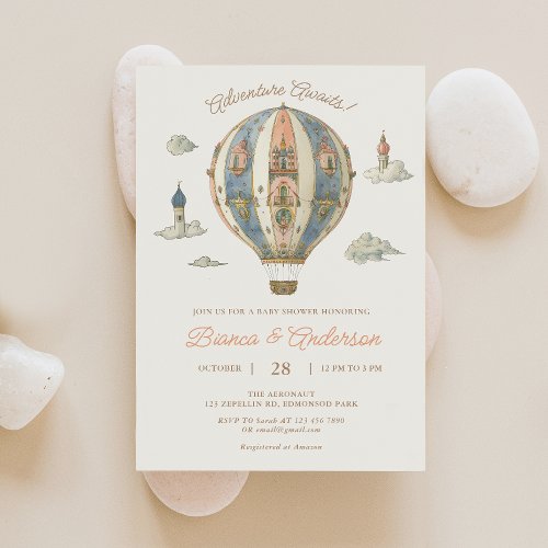 Vintage Hot Air Balloon Baby Shower Invitation 2