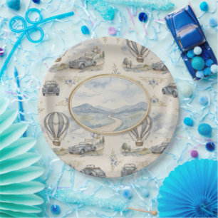 Vintage Hot Air Balloon Baby Shower Paper Plates