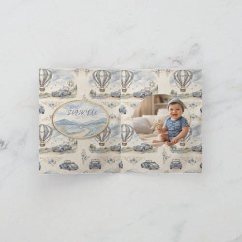 Vintage Hot Air Balloon Baby Shower Photo Thank You Card