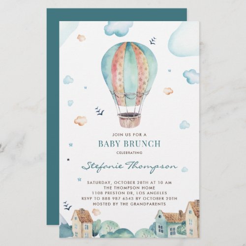 Vintage Hot Air Balloon Boy Baby Brunch Invitation