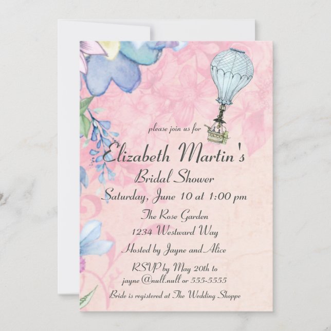 Vintage Hot Air Balloon Bridal Shower Invitation (Front)