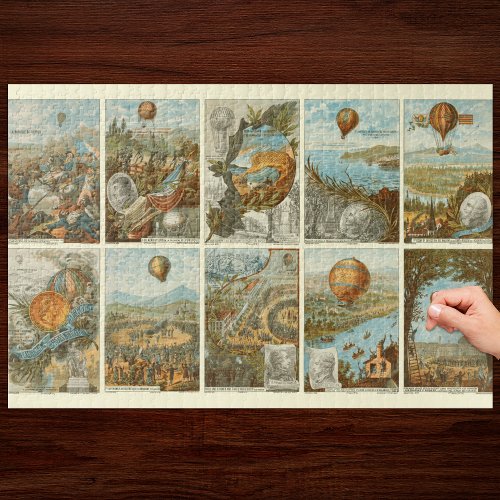 Vintage Hot Air Balloon Collecting Cards Pattern Jigsaw Puzzle