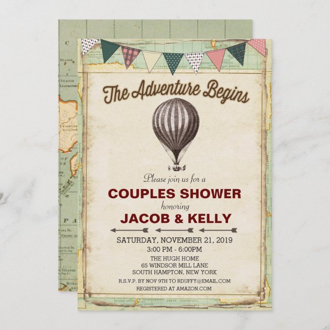 Vintage Hot Air Balloon Couples Shower Invitation (Front/Back)